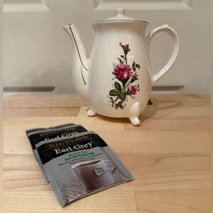 Vintage Japanese Electric Teapot with Pink Floral Moss Rose Design and Gold Trim